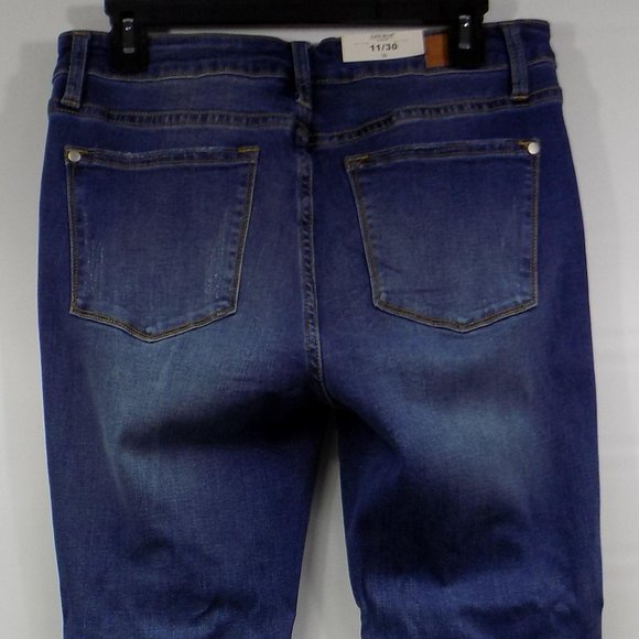 Judy Blue Dark Wash Distressed Skinny Fit Mid-Rise Jeans With Striped Lining NWT - Picture 7 of 14